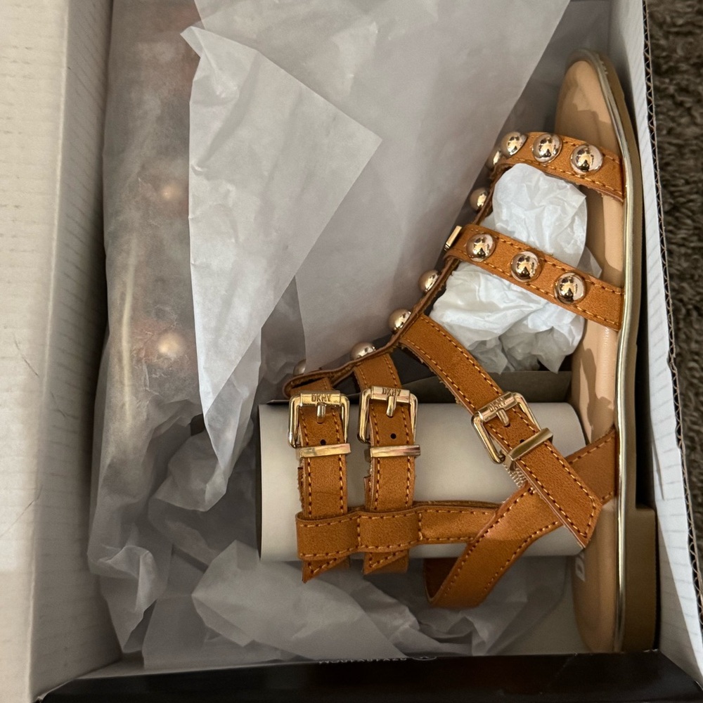 DKNY Tan Kids Sandals with Gold Accents